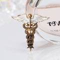 Gold Tone Silver Tone Winged Caduceus Enamel Metal Brooch Pin view 4