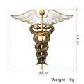 Gold Tone Silver Tone Winged Caduceus Enamel Metal Brooch Pin view 3