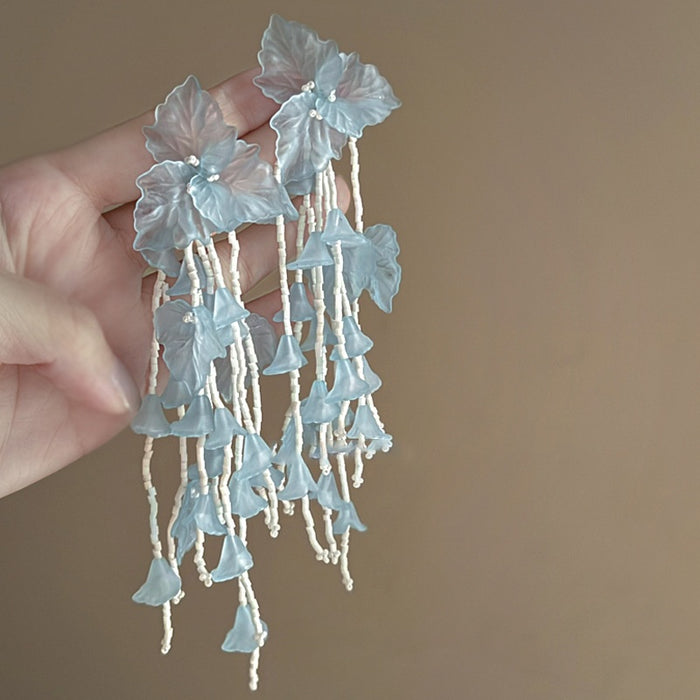 Chic Acrylic Leaf Tassel Drop Earrings Sweet Fashion Versatile Statement Jewelry