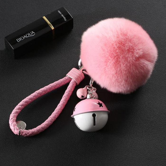 Braided Bell and Plush Pom Pom Wrist Strap Keychains in Seven Colors