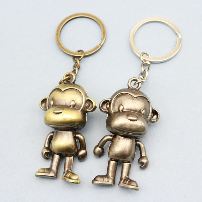 Zinc Alloy Movable Robot Leather Keychain For Car Gift