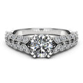 Silver Double Leaf Pave Round Cubic Zirconia Shoulder Ring view 4