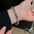 Minimalist Copper Zircon Irregular Flower Clasp Bangle Elegant Light Luxury Floral Bracelet view 2