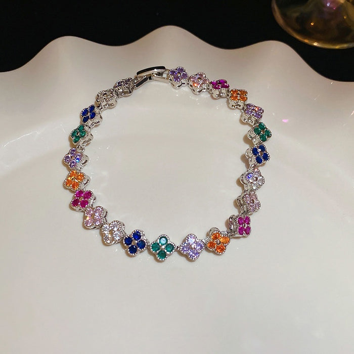 Minimalist Copper Zircon Irregular Flower Clasp Bangle Elegant Light Luxury Floral Bracelet