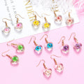 Pressed Flower Clear Heart Long Hook Earrings in Three Colors view 1