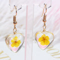 Pressed Flower Clear Heart Long Hook Earrings in Three Colors view 3