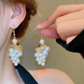 French Vintage Alloy Leaf Pearl Grape Cluster Tassel Drop Earrings For Women view 1