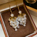 French Vintage Alloy Leaf Pearl Grape Cluster Tassel Drop Earrings For Women view 4