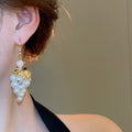 French Vintage Alloy Leaf Pearl Grape Cluster Tassel Drop Earrings For Women view 3