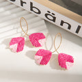 Bohemian Spring Colorful Woven Thread Leaf Studs With Gold Alloy Wire Elegant Statement Earrings view 2