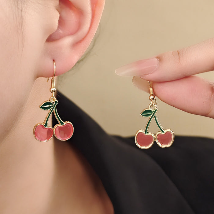 Fresh Cherry Heart Enamel Alloy Drop Hook For Women Minimal Elegant Fashion Earrings