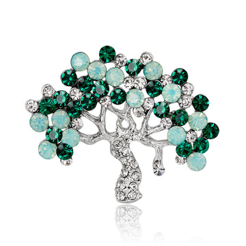 Green Silver Tone Cat Crystal Metal Brooch Pin for Jackets and Lapels