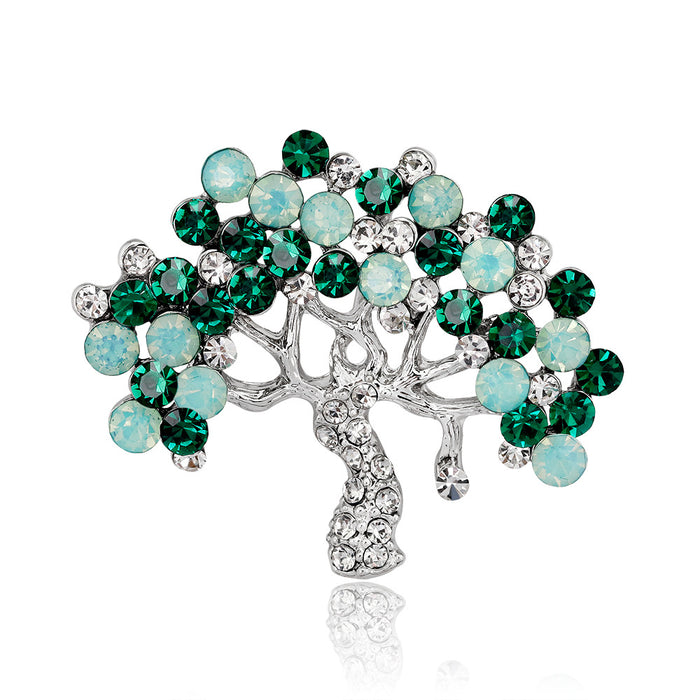 Green Silver Tone Cat Crystal Metal Brooch Pin for Jackets and Lapels