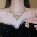Alloy Rhinestone Waterdrop Pendant Two Layer Necklace, Vintage Court Style Clavicle Chain view 2