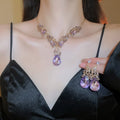 Alloy Rhinestone Waterdrop Pendant Two Layer Necklace, Vintage Court Style Clavicle Chain view 4