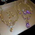 Alloy Rhinestone Waterdrop Pendant Two Layer Necklace, Vintage Court Style Clavicle Chain view 1