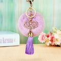 Crown Tassel Plush Pom Pom Keychains in Ten Pictured Colors view 2