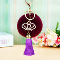 Crown Tassel Plush Pom Pom Keychains in Ten Pictured Colors view 1