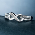Silver-Tone Infinity Band Ring with Rope Texture and Clear Stones view 4