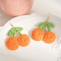 Bohemian Handmade Woven Cherry Fruit Drop Alloy Hook Beach Vacation Sweet Statement Earrings view 4