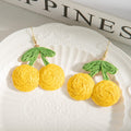 Bohemian Handmade Woven Cherry Fruit Drop Alloy Hook Beach Vacation Sweet Statement Earrings view 2
