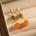 Vintage Luxury Amber Brown Stone Drop Earrings With Gold Alloy Shell Stud And Geometric Resin Charm Earrings view 4