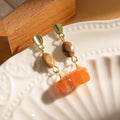Vintage Luxury Amber Brown Stone Drop Earrings With Gold Alloy Shell Stud And Geometric Resin Charm Earrings view 2