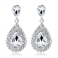 Black Silver Tone Teardrop Crystal Halo Crystal Metal Dangle Earrings view 6