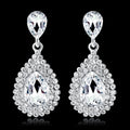 Black Silver Tone Teardrop Crystal Halo Crystal Metal Dangle Earrings view 1
