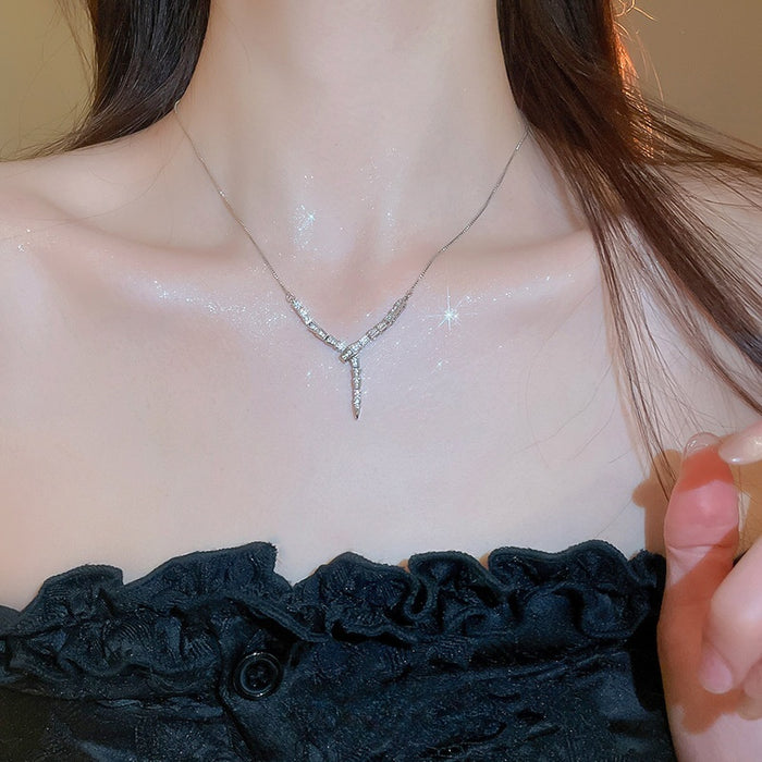 Style Copper Snake Chain Necklace With Sparkling Zircon Letter Pendant For Women