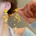 Chic Yellow Flower Tassel Drop Earrings With Copper Alloy Floral Stud Design For Women view 1