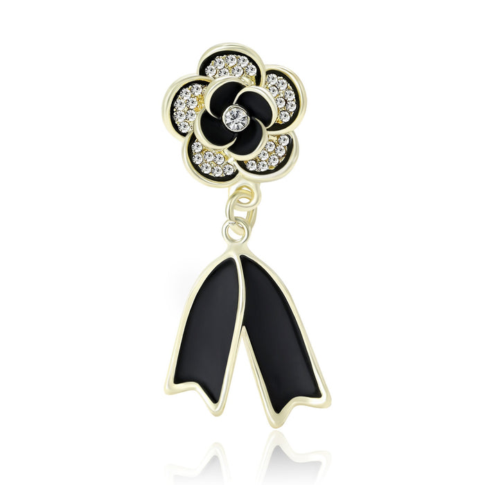 Alloy Rhinestone Camellia Flower Brooch Pin For Women's Apparel