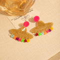 Cute Acrylic Sombrero Hat Drop Earrings With Colorful Rain Charms Glitter Alloy Festival Earrings view 2