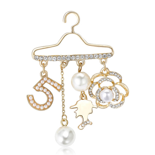 Elegant Alloy Pearl Clothes Hanger Brooch Pin For Coats And Dresses