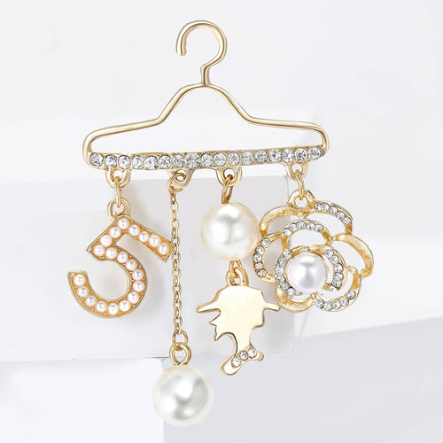 Elegant Alloy Pearl Clothes Hanger Brooch Pin For Coats And Dresses