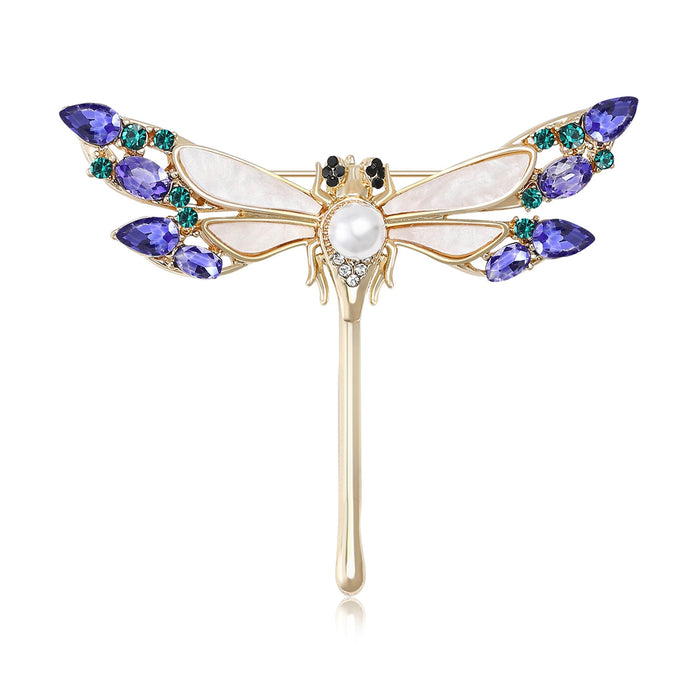 Alloy Rhinestone Shell Dragonfly Brooch Pin For Creative Apparel Decoration