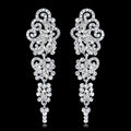 Black Silver Tone Crystal Scroll Dangle Openwork Metal Dangle Earrings view 1