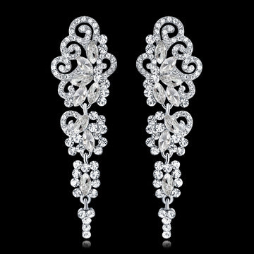 Black Silver Tone Crystal Scroll Dangle Openwork Metal Dangle Earrings