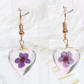 Pressed Flower Clear Heart Long Hook Earrings in Three Colors view 4