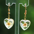 Pressed Flower Clear Heart Long Hook Earrings in Three Colors view 2