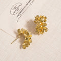 Vintage Gold Alloy Floral Cluster C-Hoop Stud Earrings Elegant Metal Flower Statement Earrings view 4