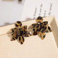 Vintage Leopard Print Acrylic Flower Stud Dangle Earrings For Women Elegant Statement Luxury Fashion Earrings view 3