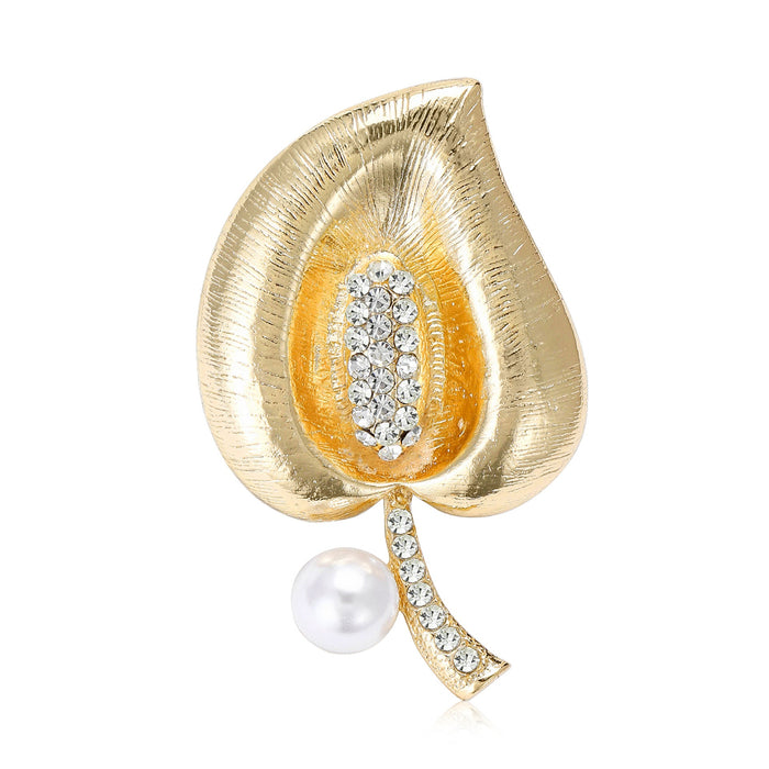 Alloy Enamel Pearl Calla Lily Brooch Pin For Womens Apparel
