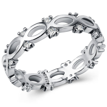Silver Tone Infinity Oval Hollow Openwork Clear Stone Band Ring