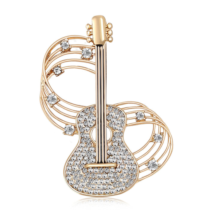 Alloy Rhinestone Guitar Brooch Pin For Music Fashion Apparel