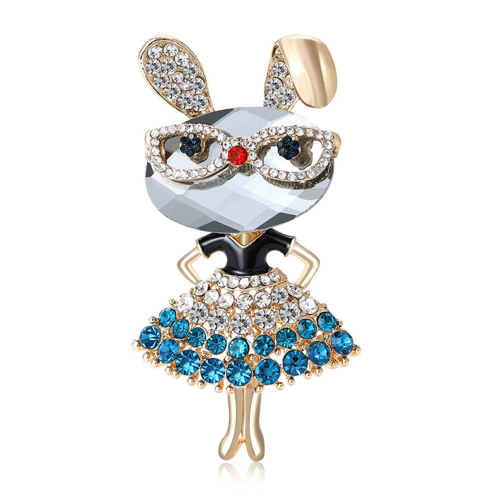 Alloy Rhinestone Bunny Girl Brooch Pin For Coats And Sweaters