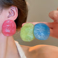 2026 Chic Resin Geometric Round Oval Stud Earrings With Silver Pins Fashion Statement Jewelry view 2