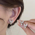 Korean Japanese Butterfly Earrings For Women, Faux Pearl Zircon Commuter Jewelry Accessories view 2