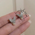 Korean Japanese Butterfly Earrings For Women, Faux Pearl Zircon Commuter Jewelry Accessories view 4
