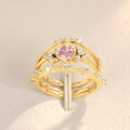 Dreamy Princess Three Piece Ring Set, Pink Zircon Sweet Women's Daily Niche Fashion Jewelry view 6